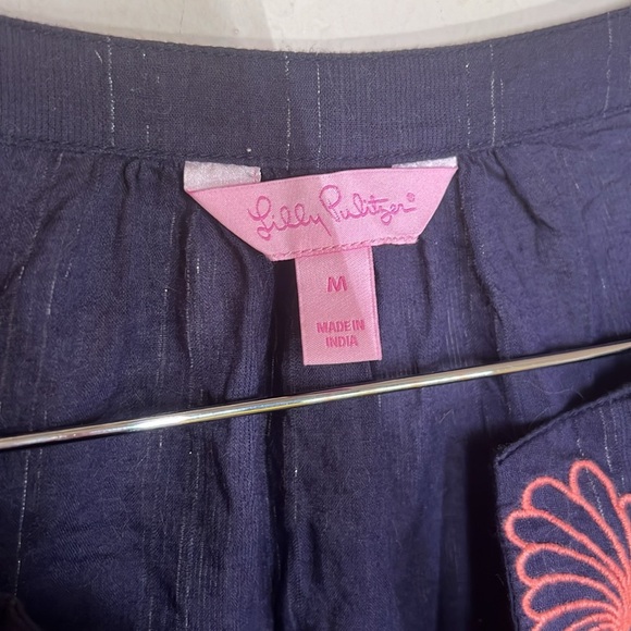 Lilly Pulitzer Navy Blue Semi Sheer Cotton Seashell Top, Women’s Size Medium - Picture 6 of 9